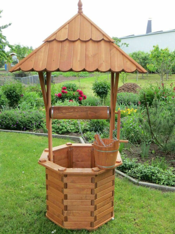 Zierbrunnen outoor aus Holz mit Dach, 220 cm hoch 2