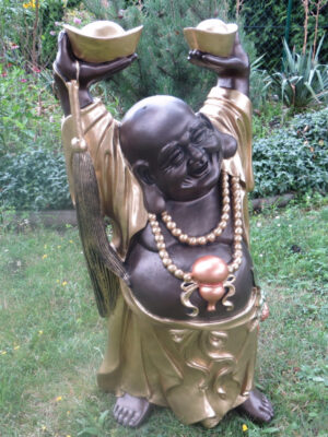 Grosse Glücksbuddha Figur mit 2 Schalen, 90 cm hoch