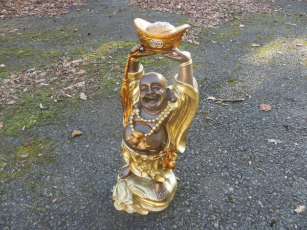 Lachender Buddha hebt Opferschale in die Höhe, 60 cm hoch 2