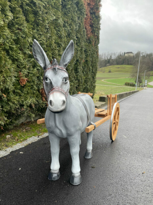 Esel Gartendeko mit Wagen 1-Achser, mit Kutscher, 180 cm lang 6