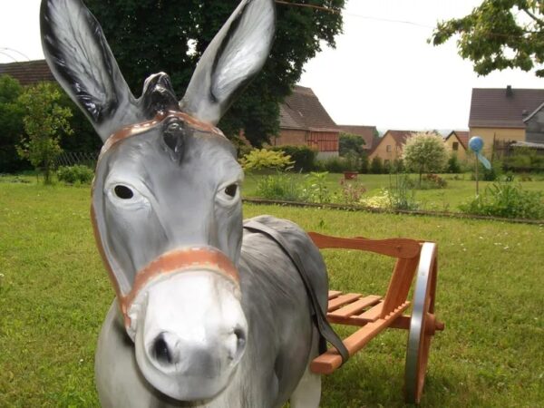 Esel Gartendeko mit Wagen 1-Achser, mit Kutscher, 180 cm lang 8