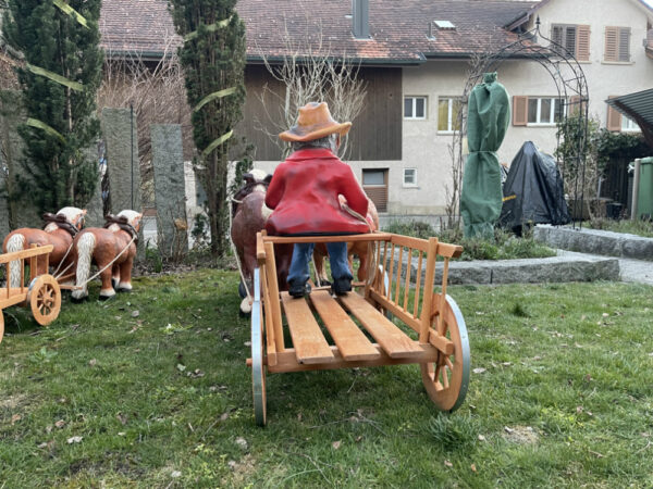 Pferde Figuren Deko mit Wagen 2-Achser und Kutscher, 200 cm 7