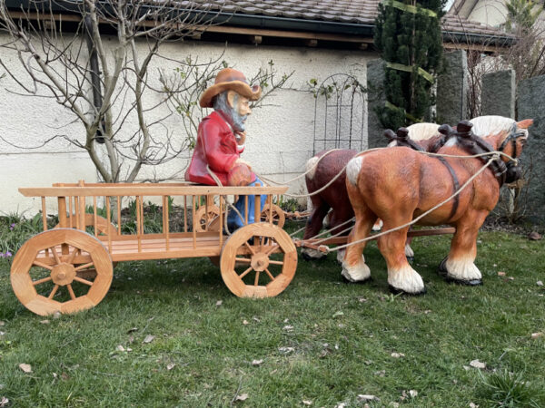 Pferde Figuren Deko mit Wagen 2-Achser und Kutscher, 200 cm 3