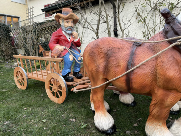 Pferde Figuren Deko mit Wagen 2-Achser und Kutscher, 200 cm 2