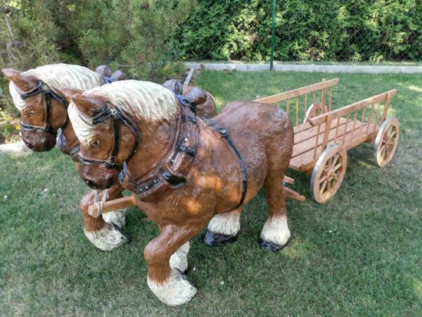 Pferde Deko Figuren mit 2-Achsigem Leiterwagen, 200 cm lang 10