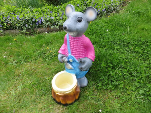 Deko Maus mit Baumstrunk als Pflanzschale, 53 cm hoch 2