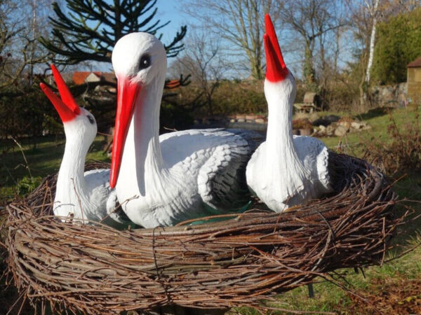 3er Storchenfamilie im Nest als Gartendeko, Ø 80 cm 4