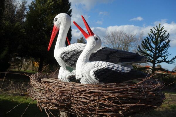 3er Storchenfamilie im Nest als Gartendeko, Ø 80 cm 9