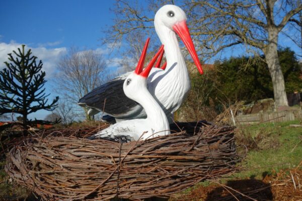 3er Storchenfamilie im Nest als Gartendeko, Ø 80 cm 10