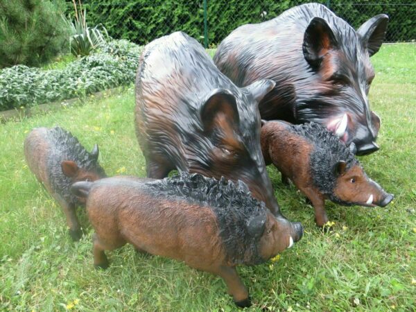 Wildschwein-Rotte mit Keiler, Bache, 3 Frischlinge, Gartendeko 5