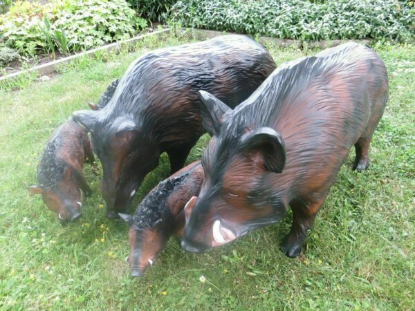 Wildschwein-Rotte mit Keiler, Bache, 3 Frischlinge, Gartendeko 6