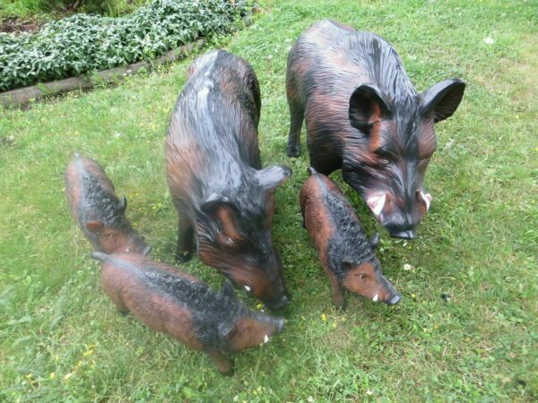 Wildschwein-Rotte mit Keiler, Bache, 3 Frischlinge, Gartendeko 9