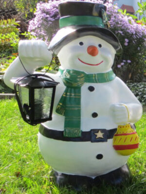 Deko Schneemann mit Laterne, Weihnachtsdeko aussen, 65 cm