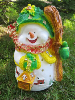 Lustiger Schneemann mit Besen als Weihnachtsdeko, 40 cm hoch